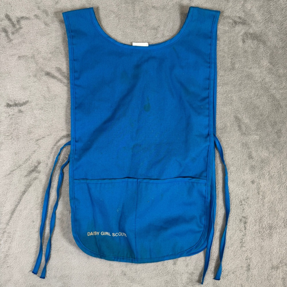 Vintage Daisy Girl Scouts Blue Uniform Smock Vest Pockets Made in USA 3-100 H